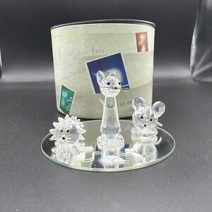 Swarovski Crystal Once Upon A Time Set Cat Mouse Hedgehog w/ Mirror Base & Box